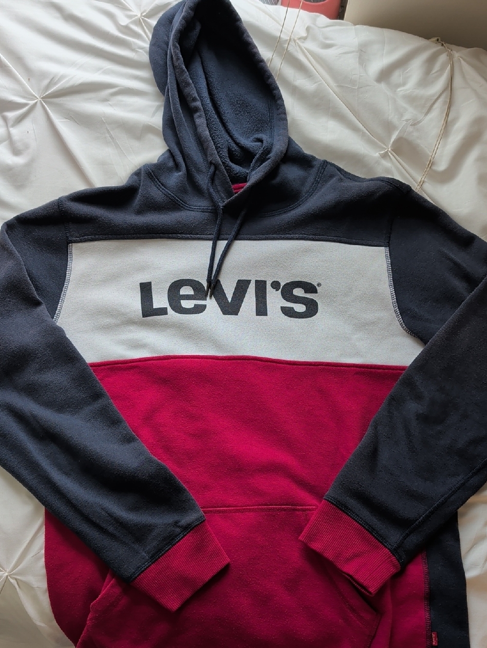 Levi's Men’s Colorblock Pullover Hoodie in Navy, White & Red